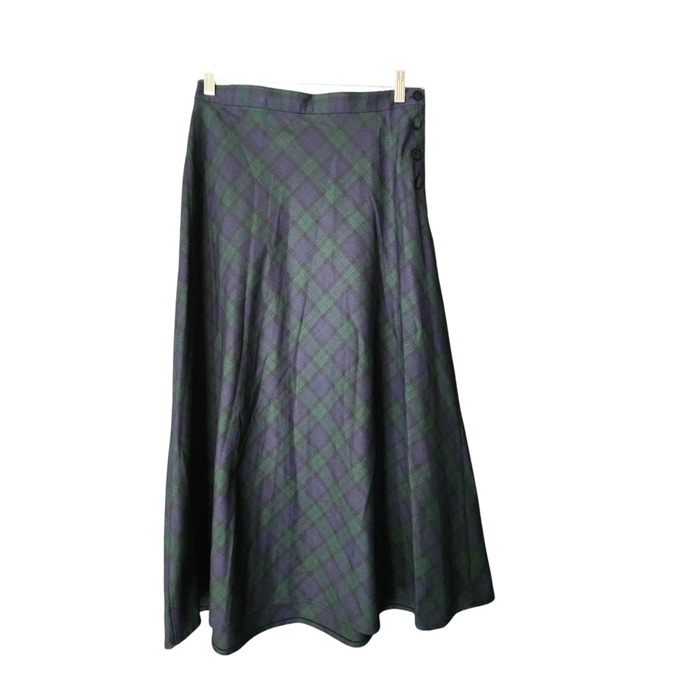 Vtg Womens 10 Black Watch Tartan Plaid Circle Skirt Elastic Scottish Black Watch